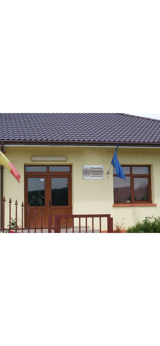 Plăcuță gravată din bond argintiu pentru instituții publice, primării, cu text personalizat și siglă